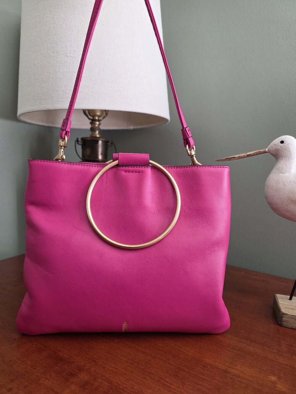 Thacker Le Pouch Pink Leather Circle Handle Crossbody Top Handle Bag - Picture 14 of 14